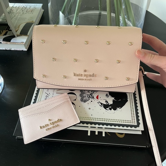 kate spade Handbags - Kate Spade New York Staci Studded Hearts Flap Crossbody bag with card holder